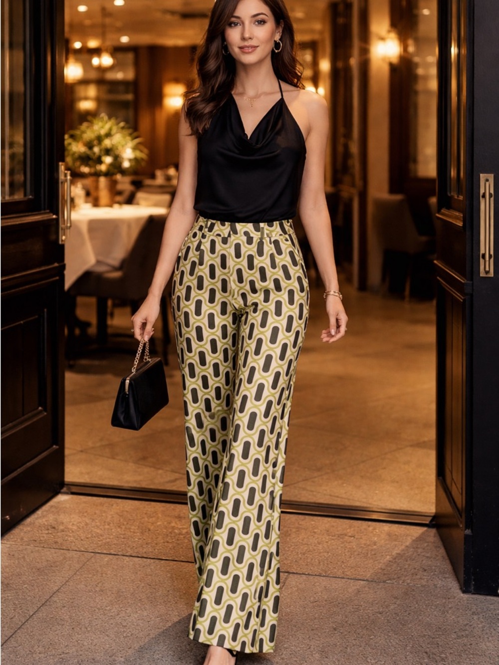 Zara Black and Cream Wide-Leg Pants